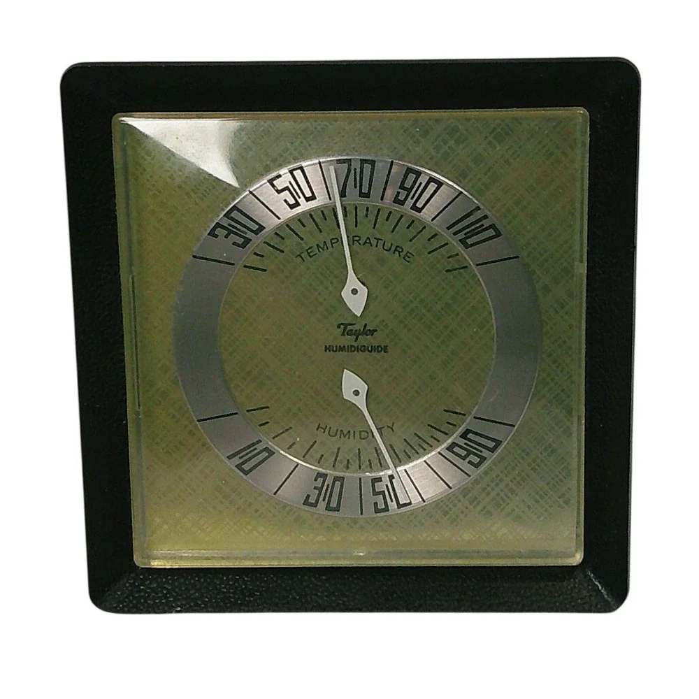 Taylor Humidiguide Thermometer Hygrometer Black Gold MCM Vintage Mid-Century